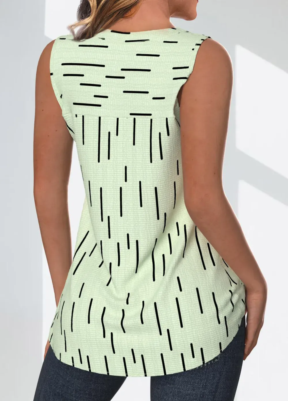 Light Green Surplice Geometric Print Sleeveless Tank Top