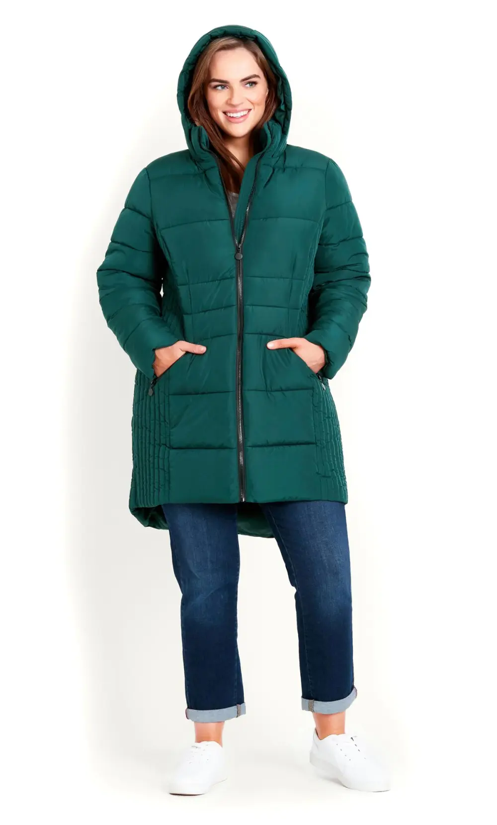 Evans Green Puffer Midi Coat
