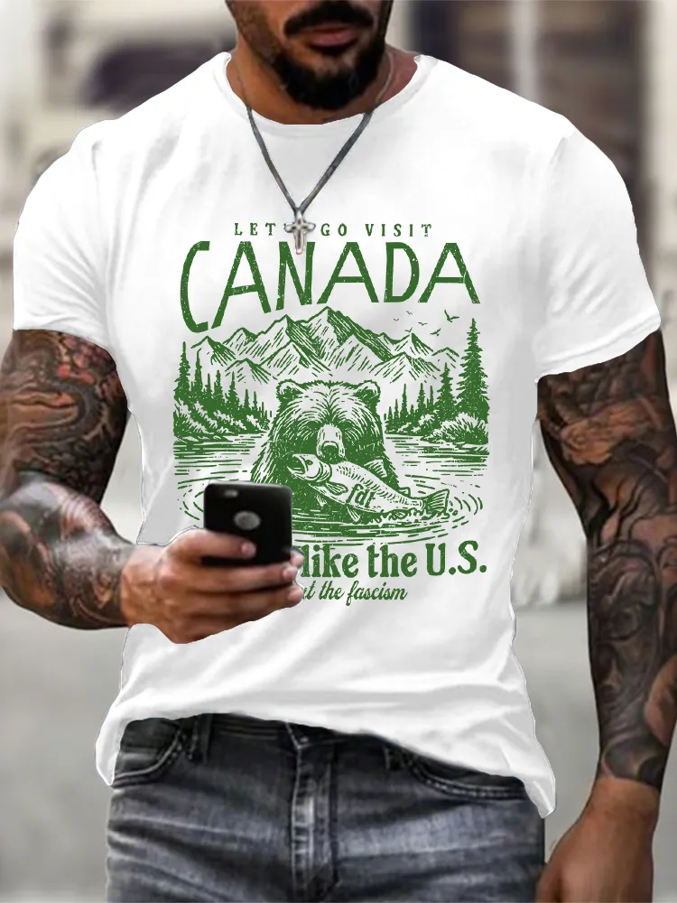 Men'S Let'S Go Visit Canada Short Sleeve Crew Neck Cotton Print T-Shirt