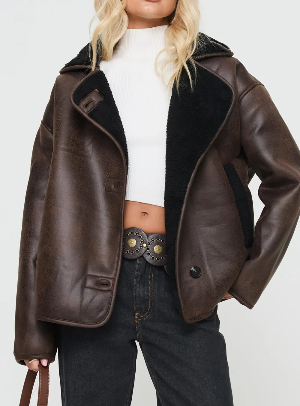Reversible Faux Leather Shearling Jacket