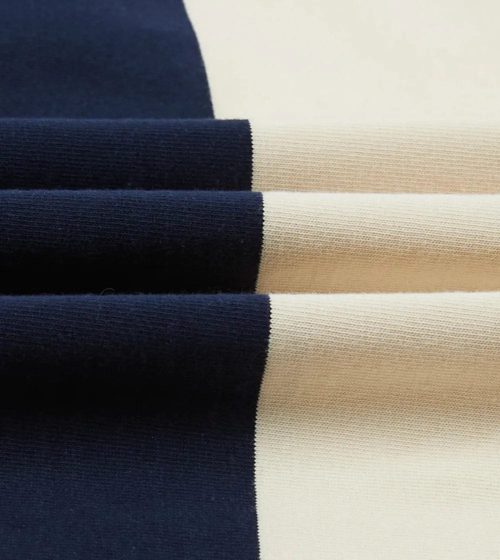 Navy, Red And Ecru Vertical Block Stripe Cotton Rugby Shirt Plain