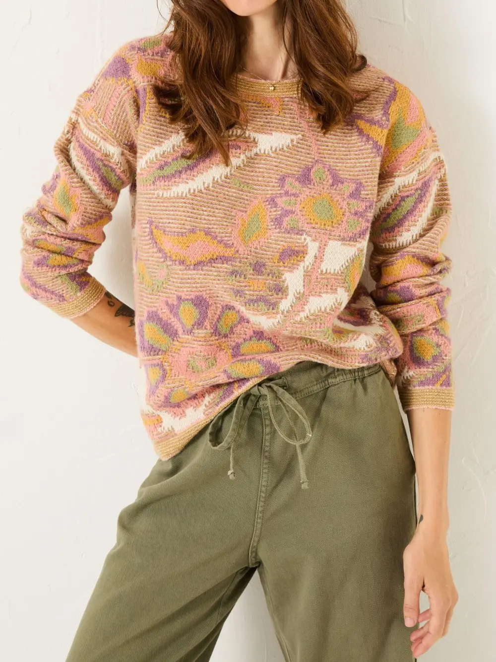 Natural Wilding Knitted Pattern Jumper