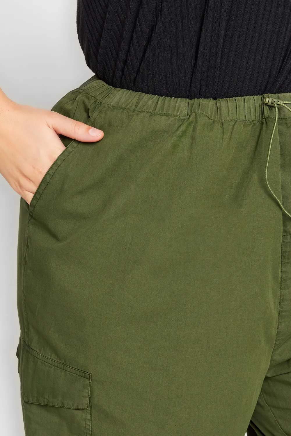 YOURS Curve Khaki Green Cargo Parachute Trousers