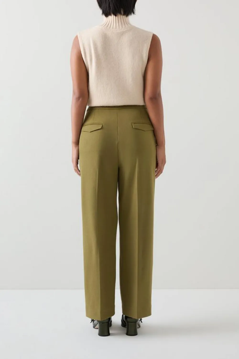 Olive Green High Waist Straight Leg Trousers
