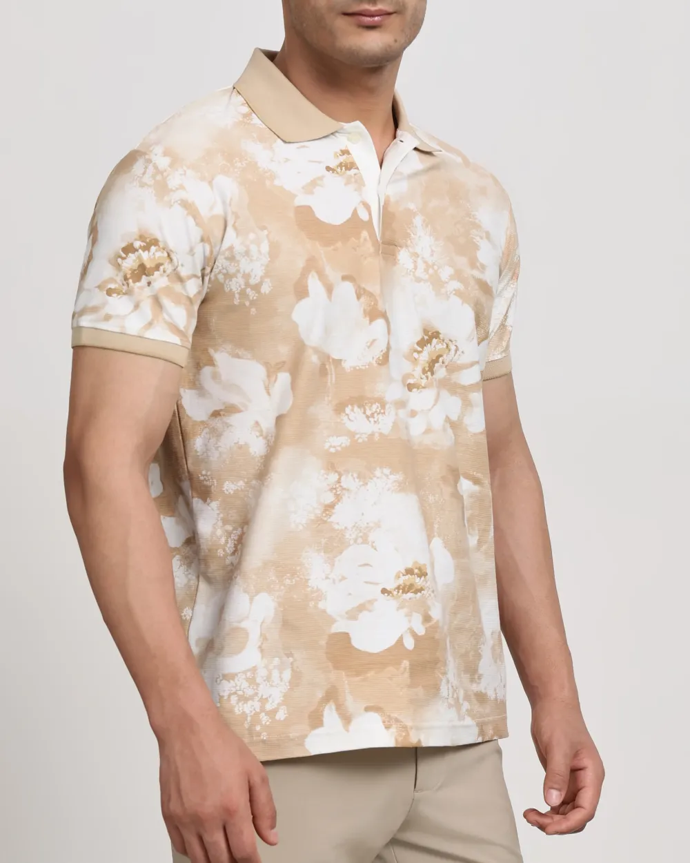 Casual Minimalist British Style Beige Floral Polo Shirt