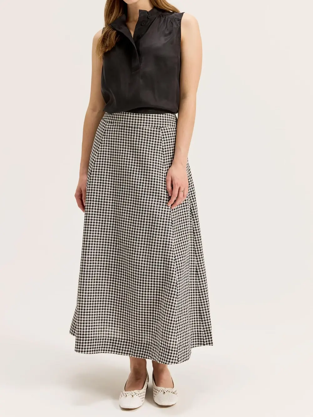 Black High Neck Button Tank Tops