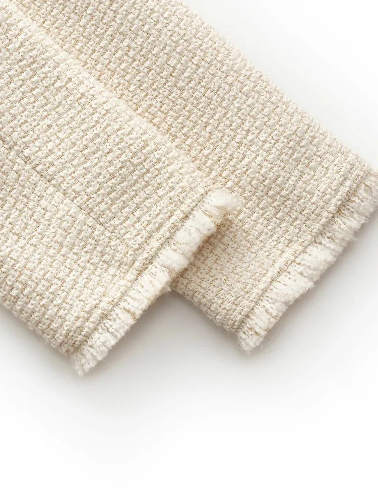 Wool Blend Tweed FrInge Women Crop Jacket