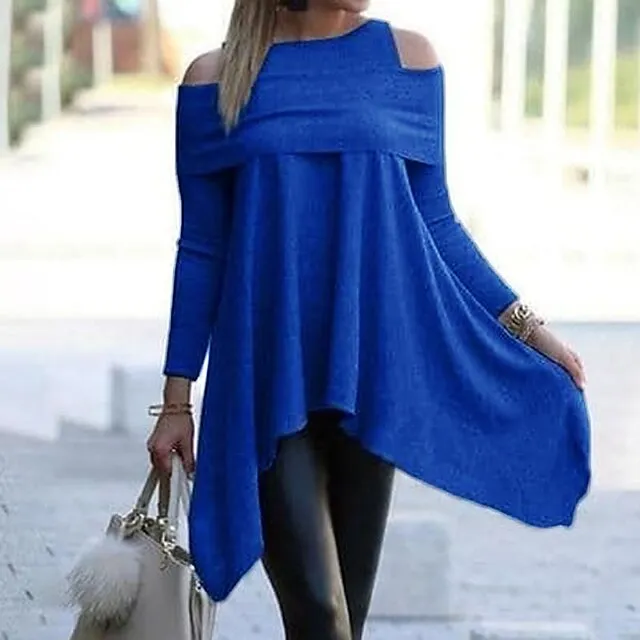 Women's Sweater Dress Mini Dress Black White Blue Long Sleeve Pure Color Cold Shoulder Summer Spring Boat Neck Modern Winter Dress Office Vacation 2023 S M L XL XXL 3XL