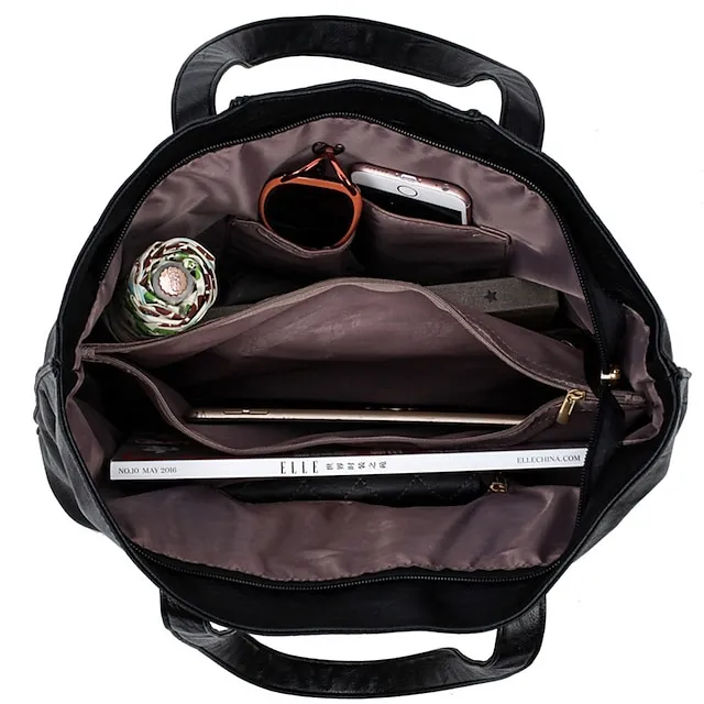 Women's Tote Shoulder Bag Top Handle Bag Shopper Bag PU Leather Shopping Daily Large Capacity Solid Color Black Red Wine Grey