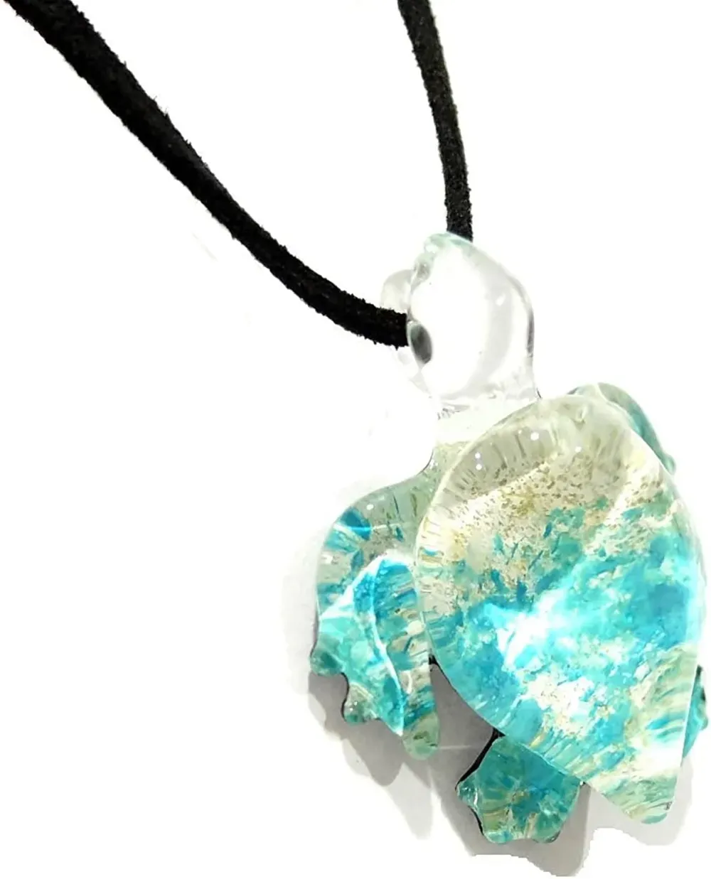 Handmade Sky Blue Sea Turtle Art Glass Blown Sea Animal Figurine Pendant Necklace Jewelry