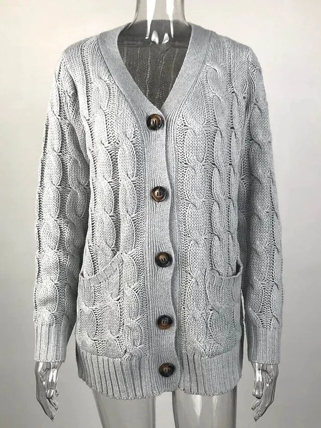Spring Outfits - Women's Sweater Cardigans & T-Shirt & Scarf Set Cable-Knit Buttoned Cardigan with Pockets and Blouse T shirt Tee Basic