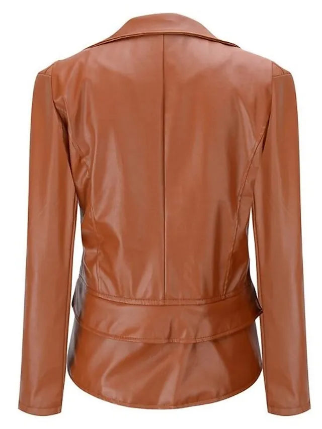 Women's Faux Leather Jacket Casual Regular Fit Outerwear Long Sleeve Winter Fall Black Wine Brown Streetwear Going out M L XL