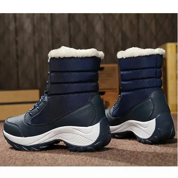 New Fashion Winter Fur Lining Lace Up Waterproof Mid-Calf Boots