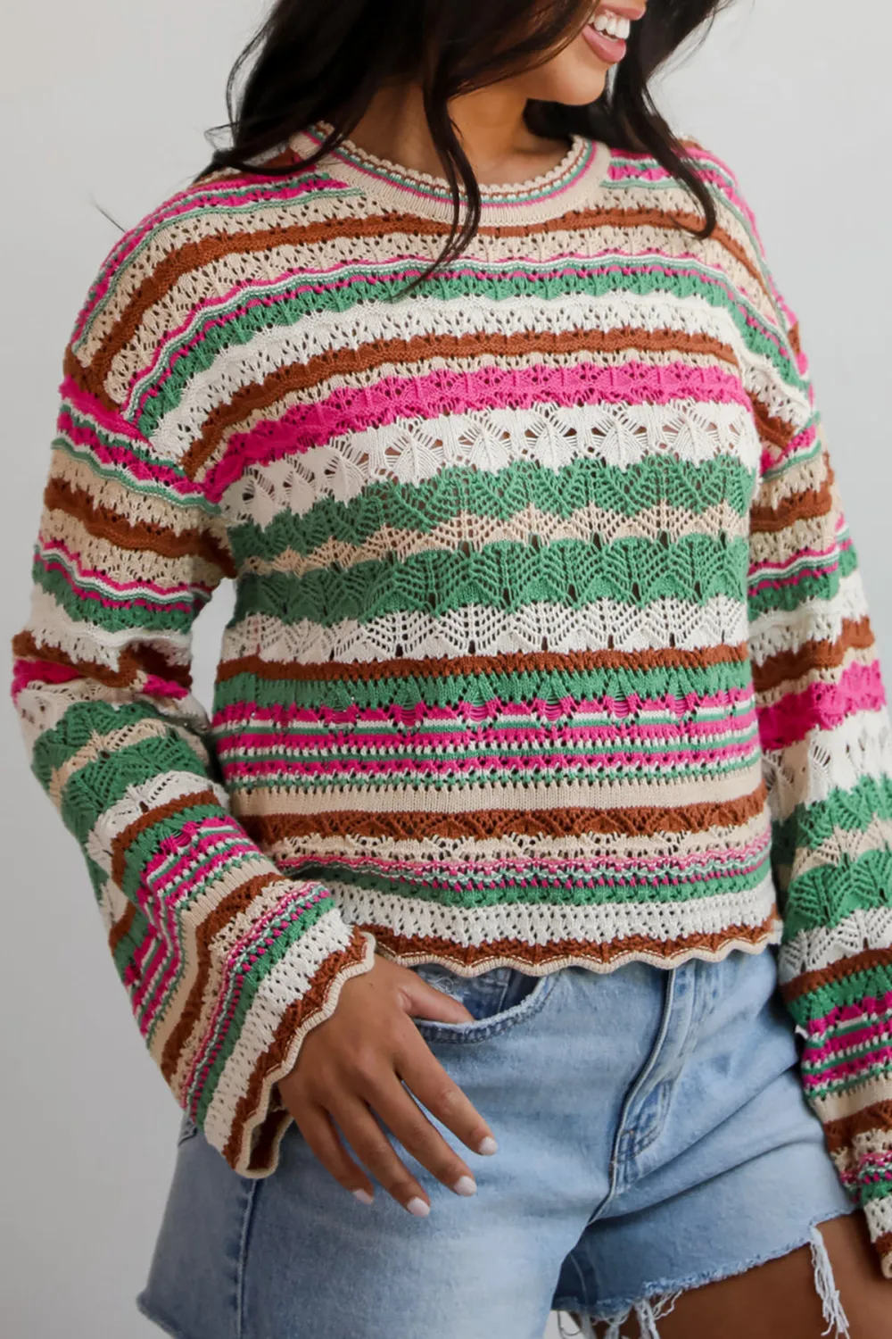 Adorable Disposition Multi Crochet Knit Top