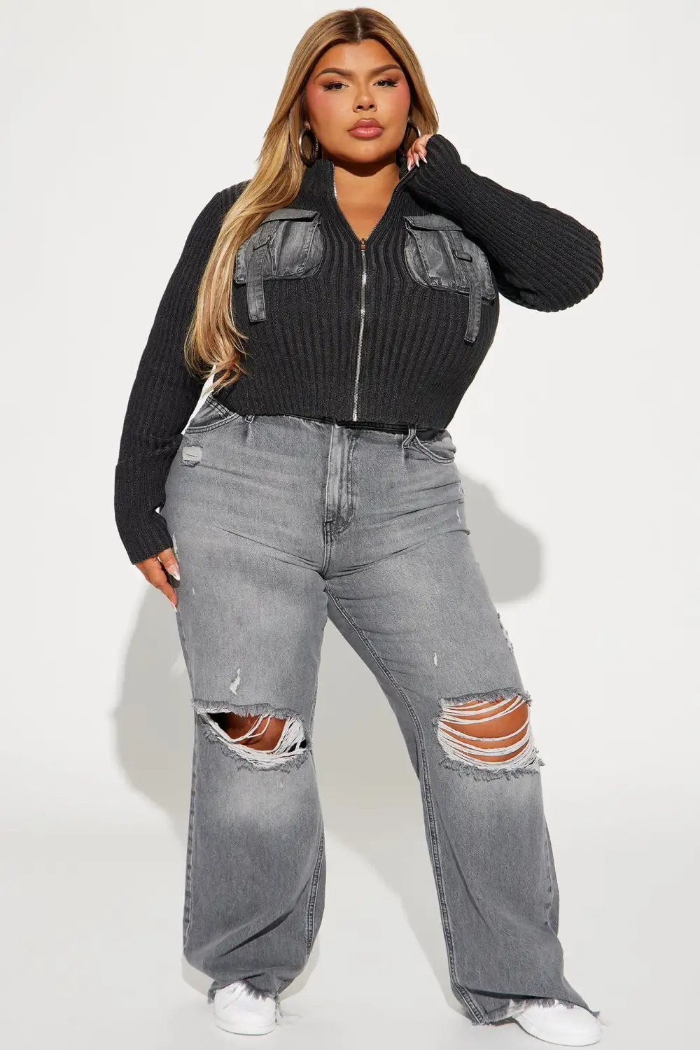 Streets Talking Washed Cardigan - Charcoal