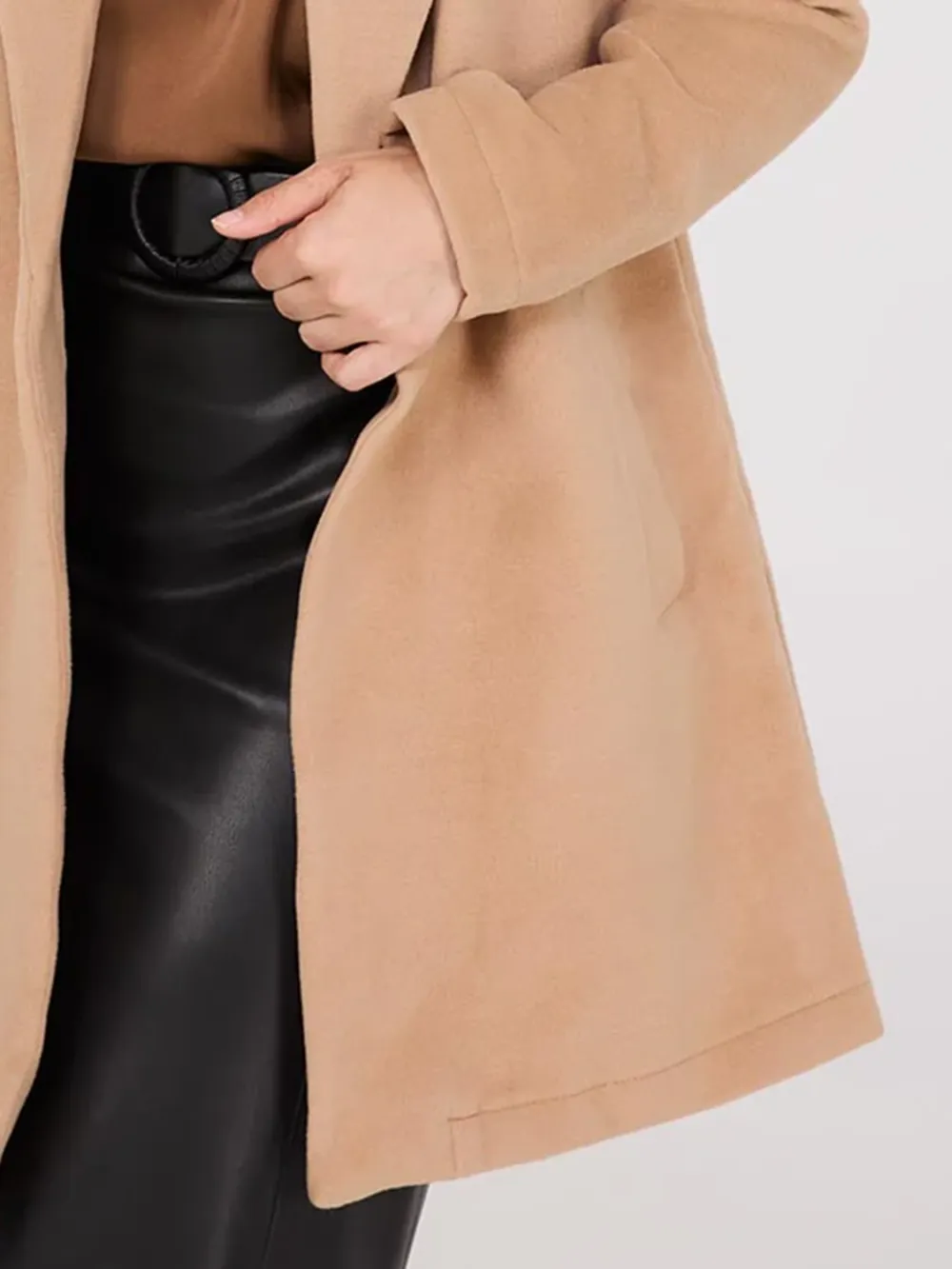 Camel Longline Wool Blend Coat