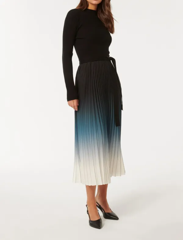 Ombre Pleat Midi Dress