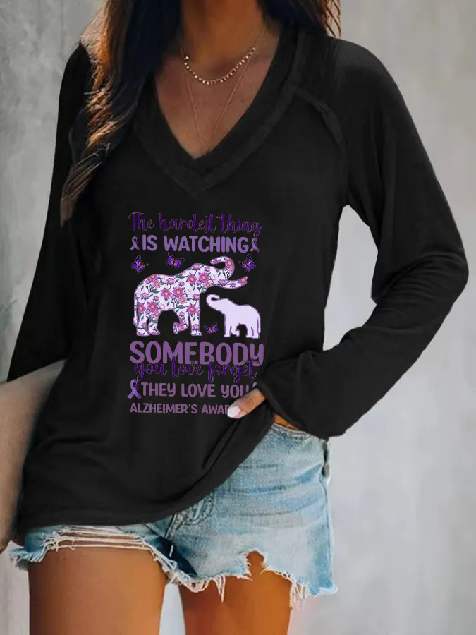 Women'S Is Watching Somebody They Love You Alzheimer'S Awareness V-Neck T-Shirt