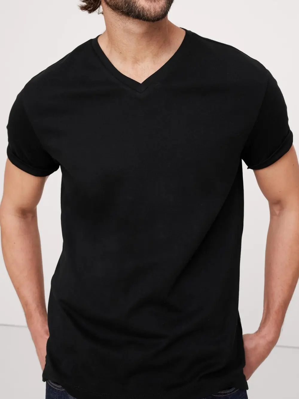 Men's Back Simple Cotton V-Neck T-Shirt