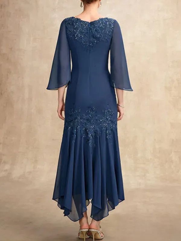 V-neck Ankle-Length Chiffon Mother of the Bride Dress With Appliques Lace Sequins