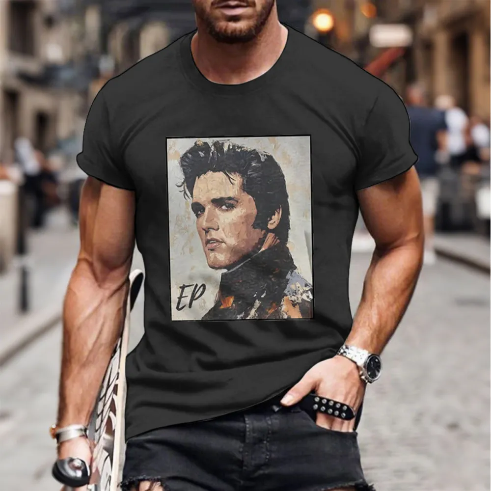 Men's Figure Print Short Sleeve Round Neck Cotton T-Shirt