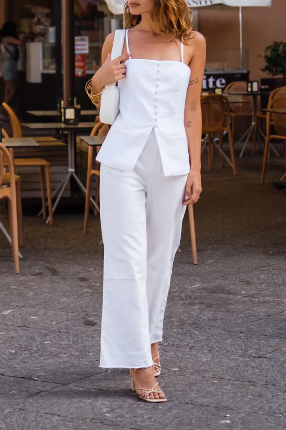 White Linen Longline Top