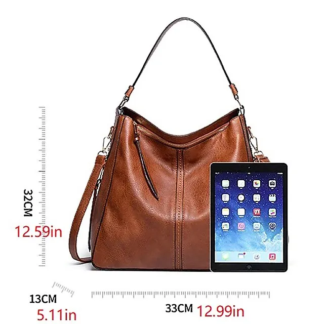Women's Waterproof Top Handle Bag Hobo Bag PU Leather Daily Solid Color Black Red Brown