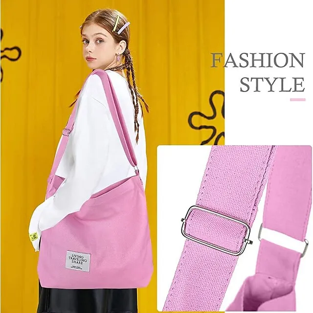 Canvas Tote Bag For Women Retro Large Size Canvas Shoulder Bag Hobo Crossbody Handbag Casual Tote For Shopping And Travel