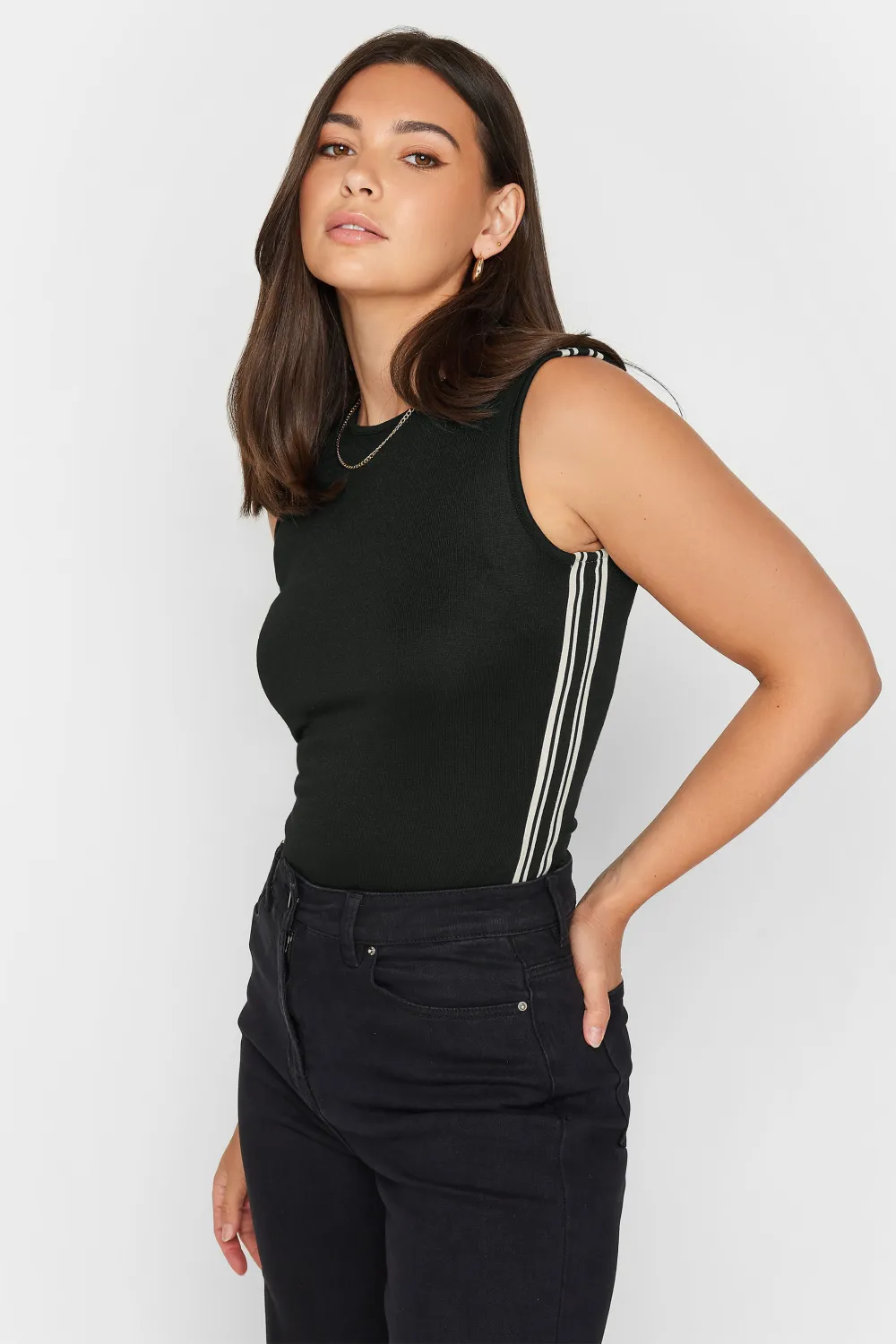 LTS Tall Black Knitted Side Stripe Vest