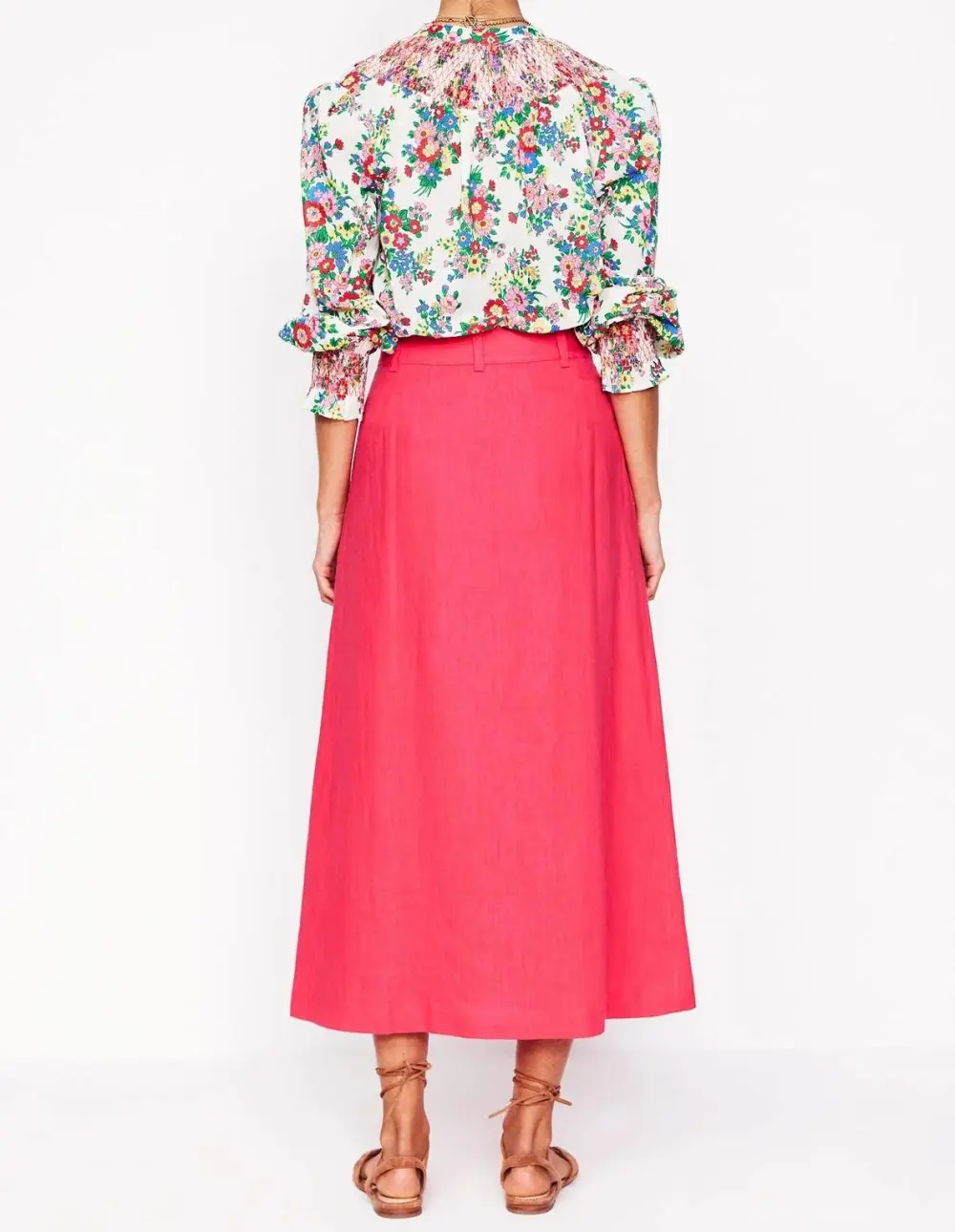 Camelia Pink Linen Midi Skirt