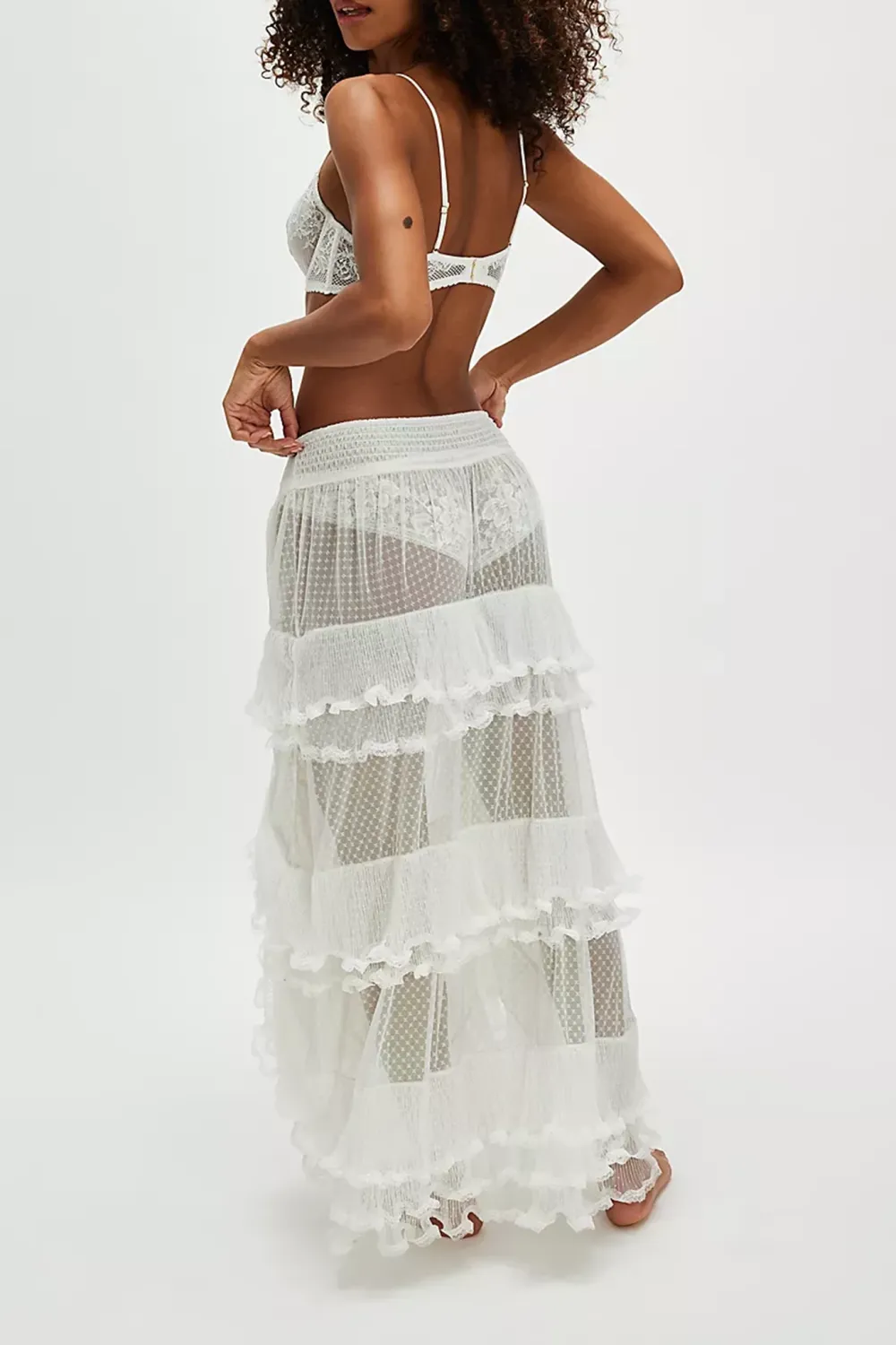 Sheer Ruffled Maxi Skirt