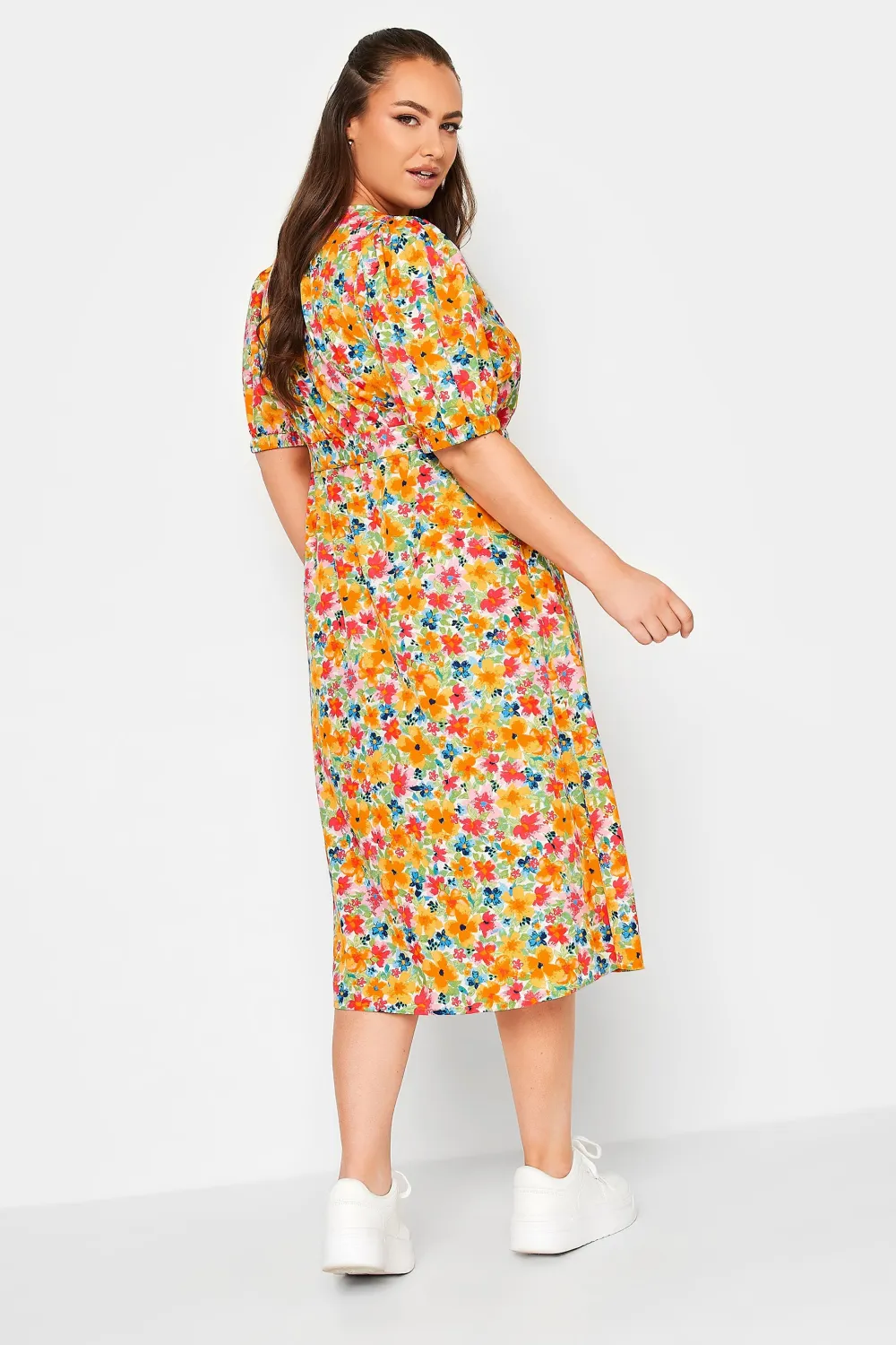 YOURS Curve Orange Sweetheart Neckline Floral Print Tea Dress