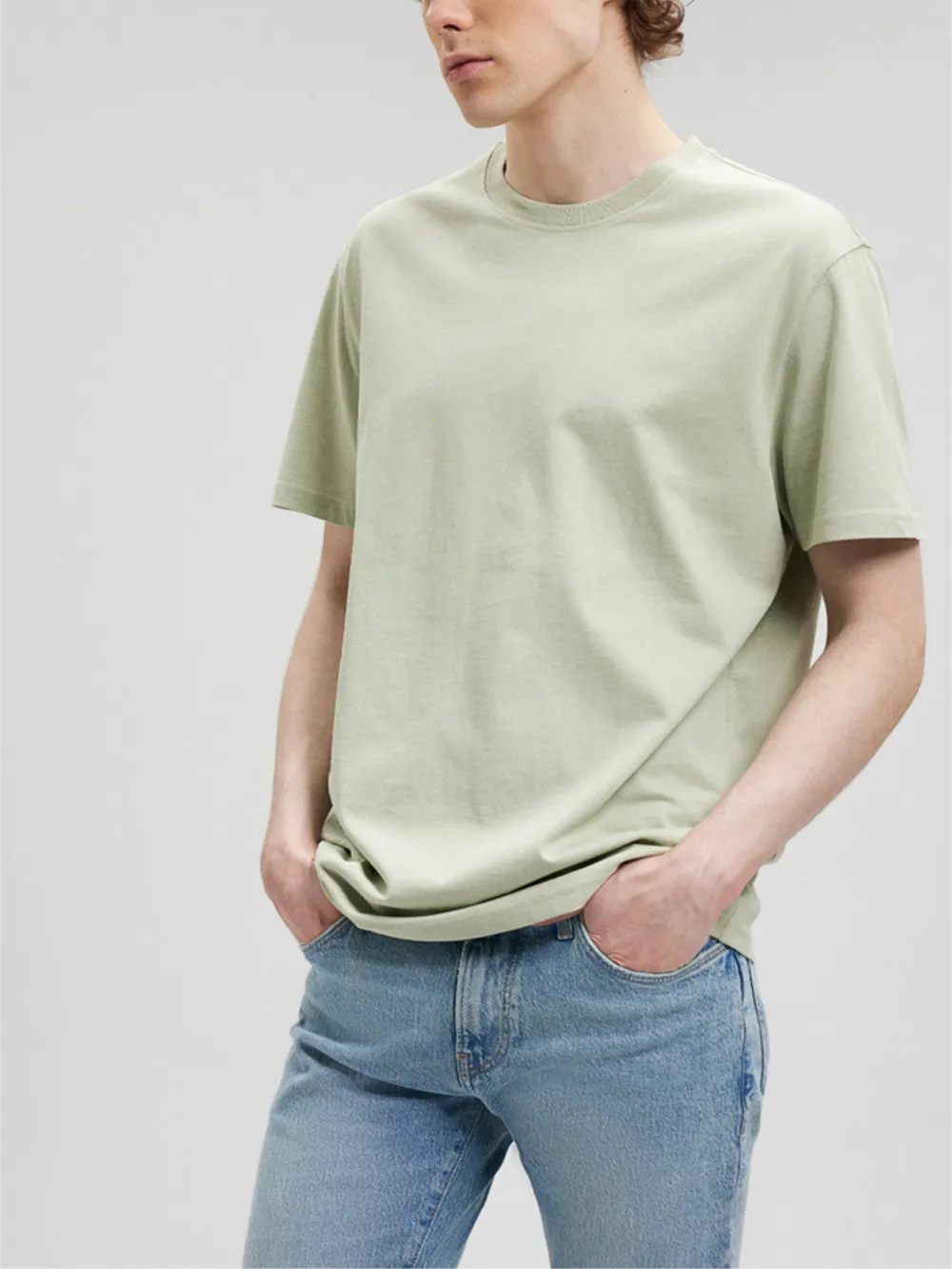 Light Khaki Short - Sleeve Crew Neck Tee