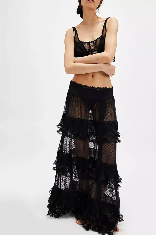 Sheer Ruffled Maxi Skirt
