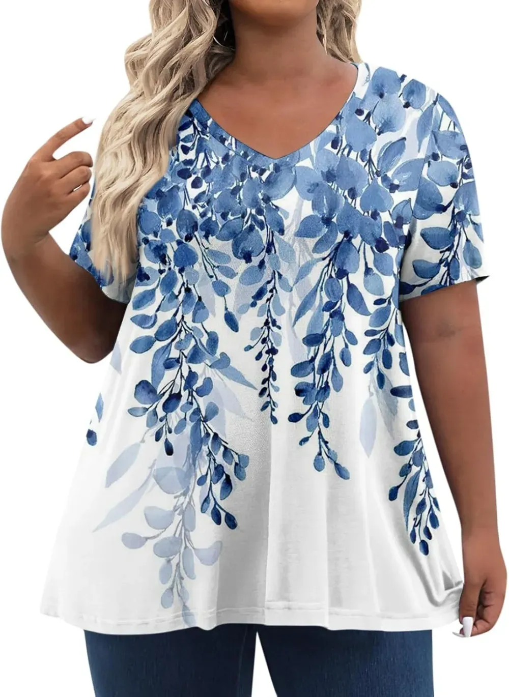 Plus Size Tops for Women Dressy Short Sleeve V Neck Shirts for Women Summer Tops for Women 2024 Floral Print Top
