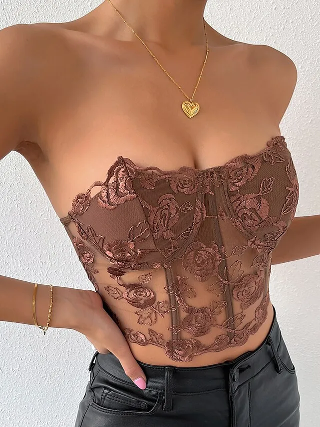 Corset Women's Corset Tops Prom Party & Evening Club Black White Red Sexy Underbust Corset Buckle Tummy Control Lace Summer Spring