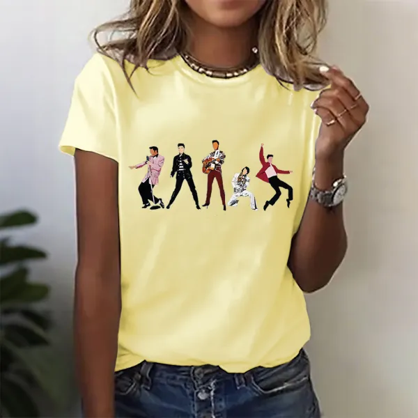 Women's Character Singing Print Short Sleeve Round Neck Cotton T-Shirt