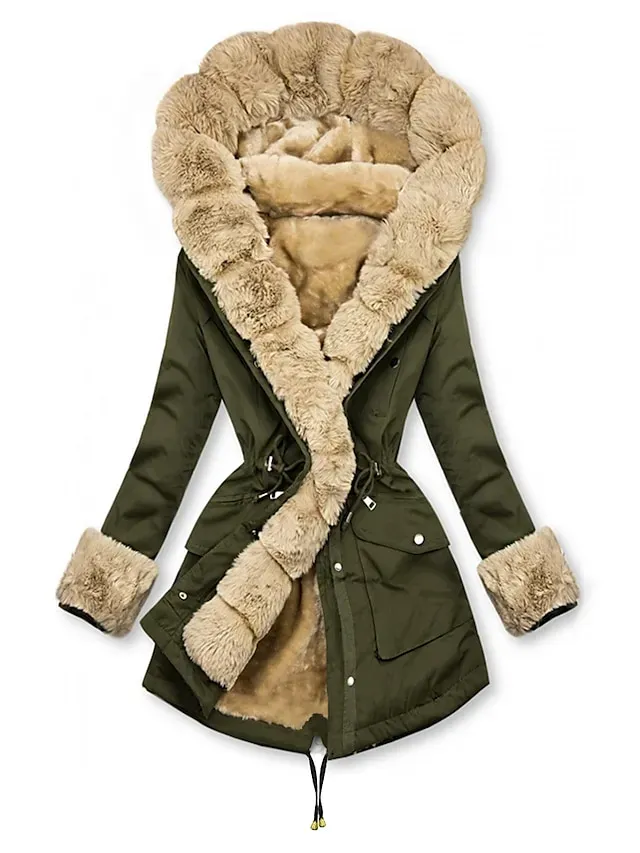 Women's Parka Puffer Jacket Thermal Warm Heated Coat Fleece Lined Winter Coat Windproof Outdoor Zip up Hooded Heated Coat Dark Blue