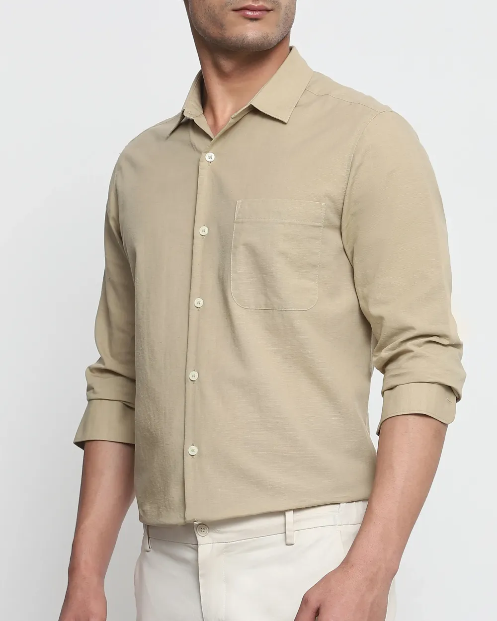 Leisure Simple Daily Slim-Fit Breathable Beige Shirt