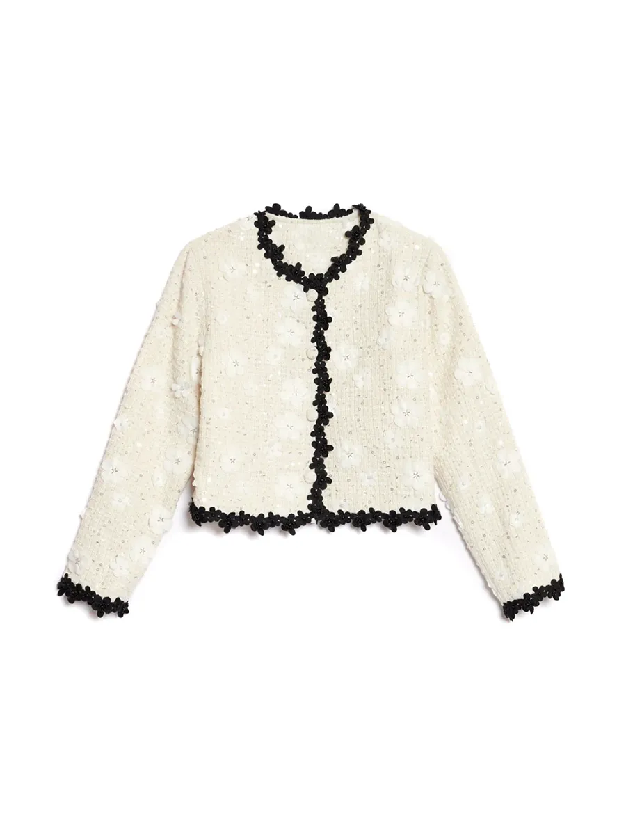 Casual Enflower Tweed Jacket