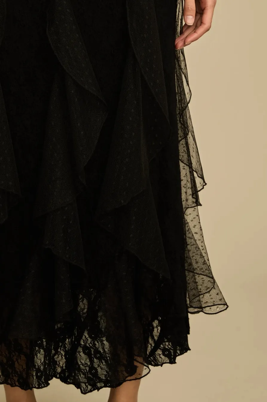 Elastic Waist Lace Midi  Skirt