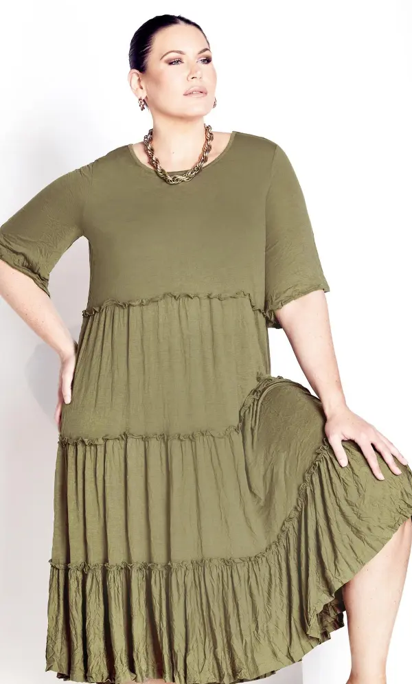 Evans Khaki Tiered Midaxi Dress