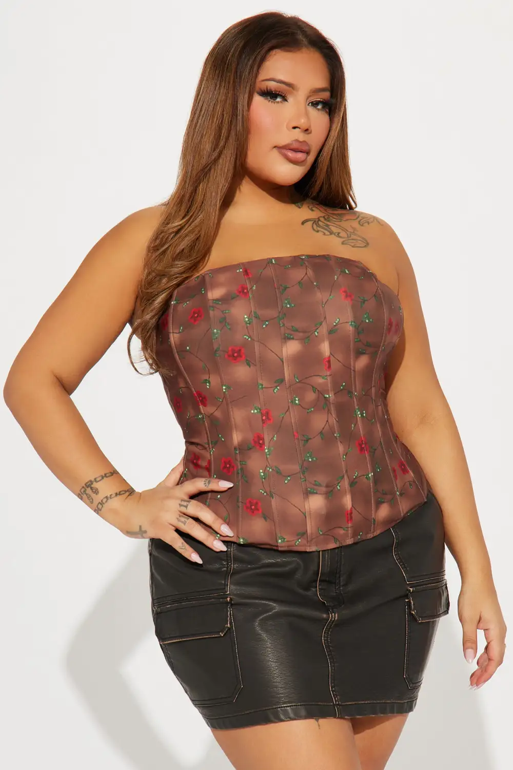 Rose Garden Corset Top - Brown Combo