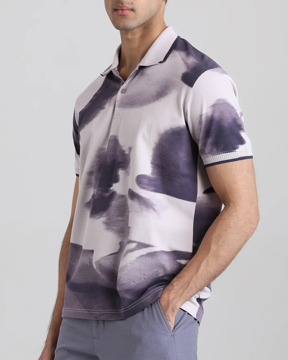 Daily Simple And Slimming Lilac Abstract Polo Shirt