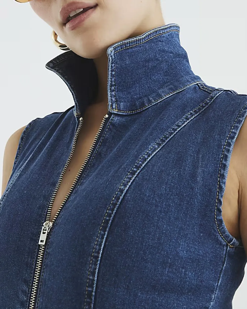 Sleeveless Casual Women's Denim Bodysuits