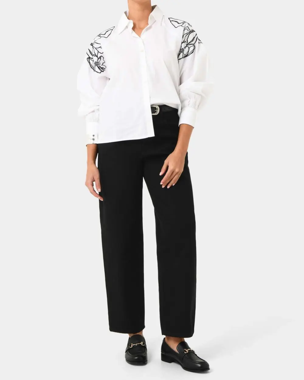 Button-down Front Closure Embroidered Cotton Shirt