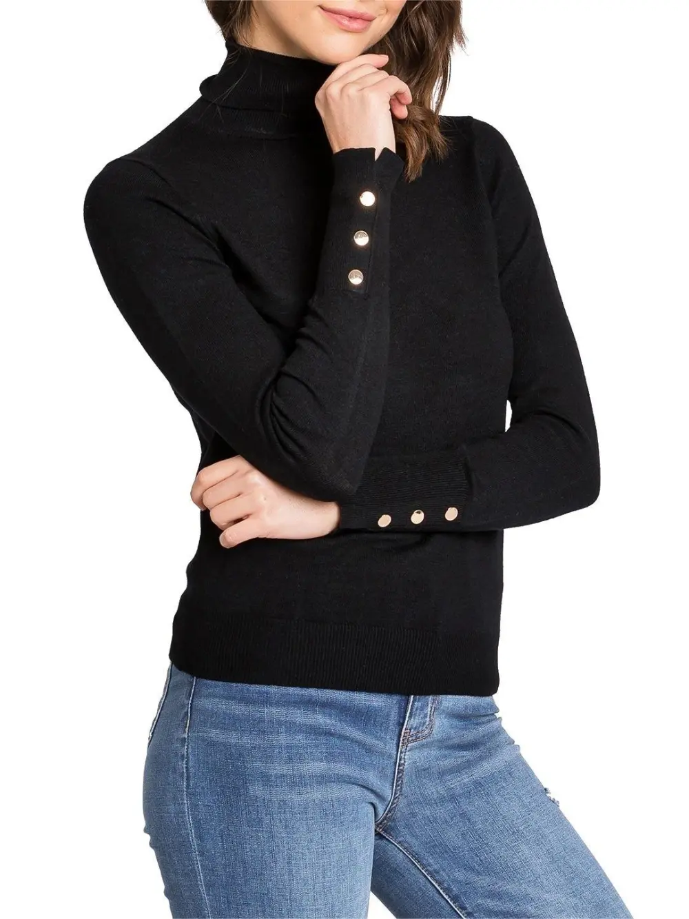 Decorative Button Turtleneck Top