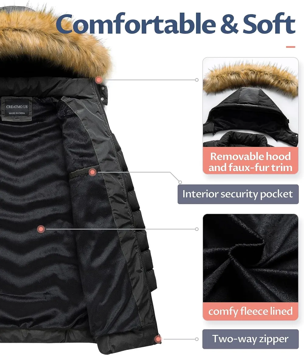 US Women's Winter Hooded Coat Waterproof Warm Long Puffer Jacket Parka