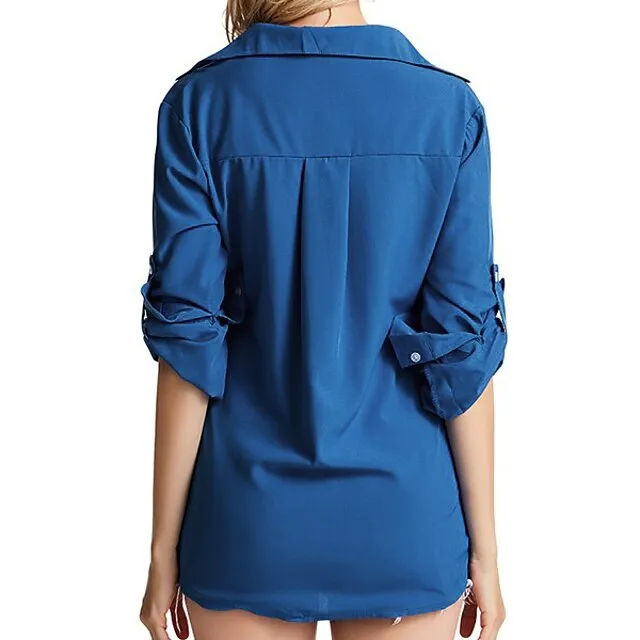 Women's Shirt Blouse Black White Wine Plain Long Sleeve Work Daily Basic Business Elegant Shirt Collar Regular Cotton Loose Fit S