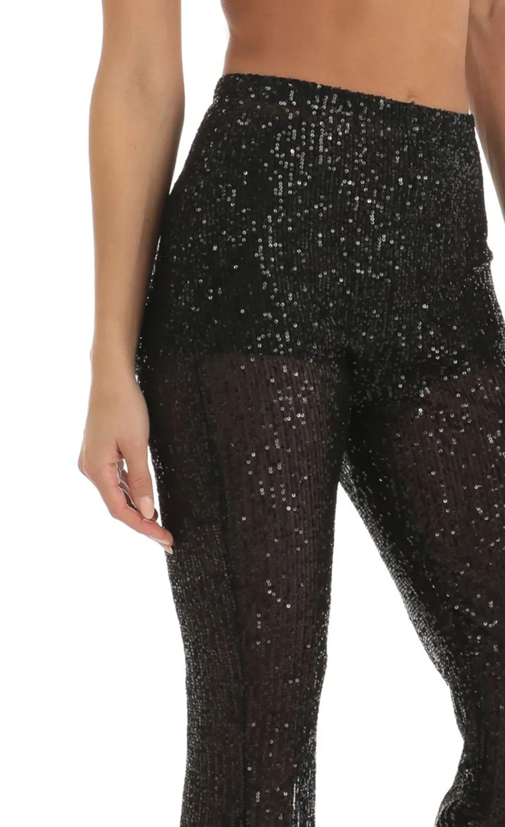 Sequin Two Piece Pant Set in Black